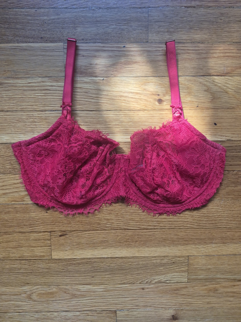 Victoria Secret Cherry Red Floral Lace Sheer Underwire Bra Size 36DDD 36F